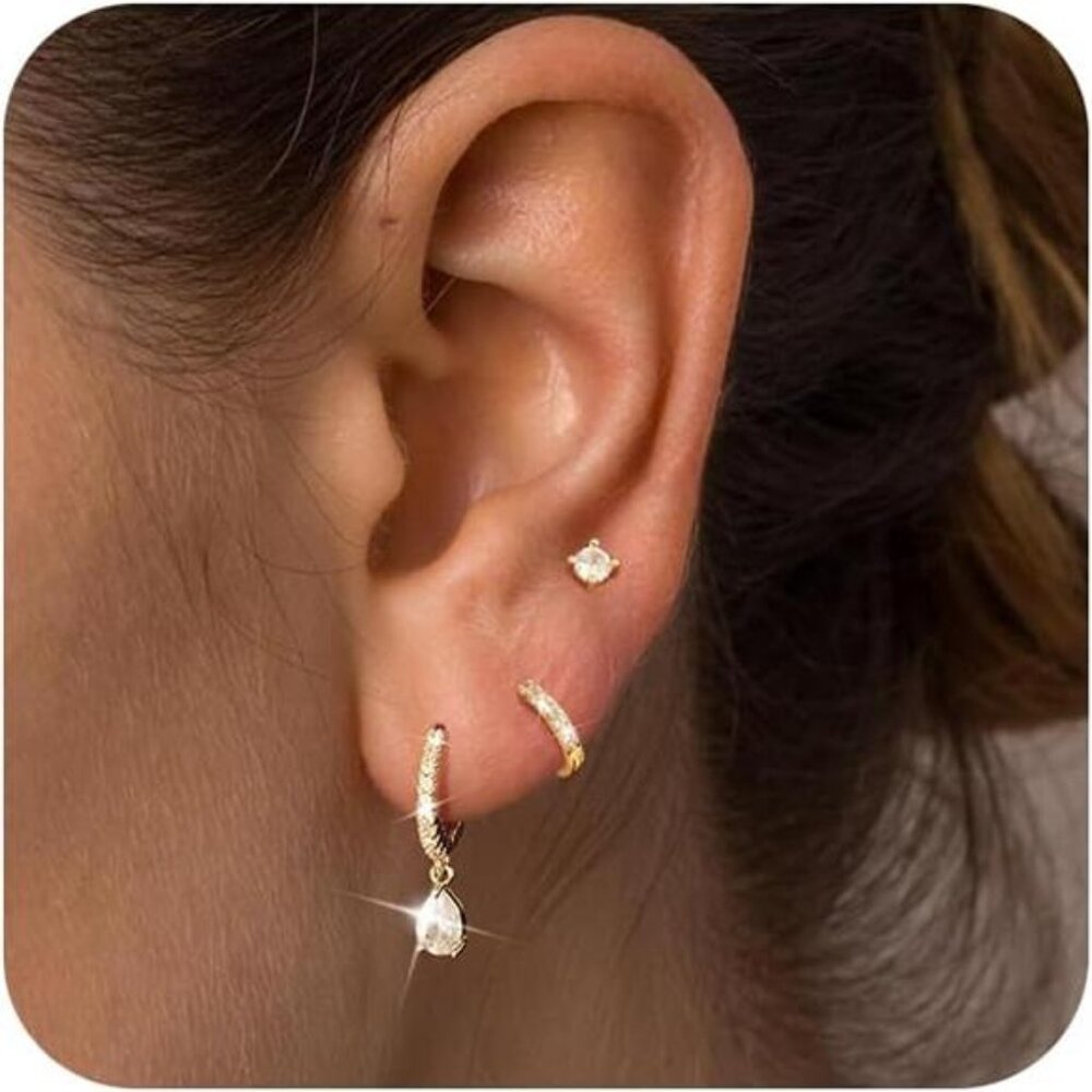 Gold Hoop Earrings for Women, Dainty 14K Gold Plated